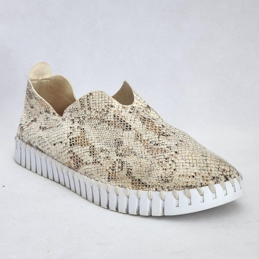 ILSE JACOBSEN Metallic Snakeskin Beige Slip On Shoes Flats & Loafers 40 9.5 - Picture 4 of 8